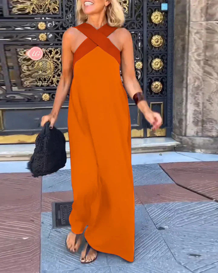 Breathable comfortable crossed maxi dress for women | Aimee -5