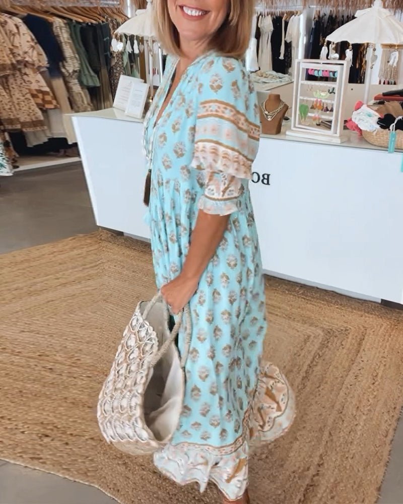 Chic floral V-neck dress for women | Mana -6