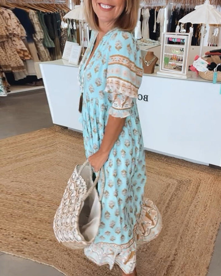 Chic floral V-neck dress for women | Mana -6