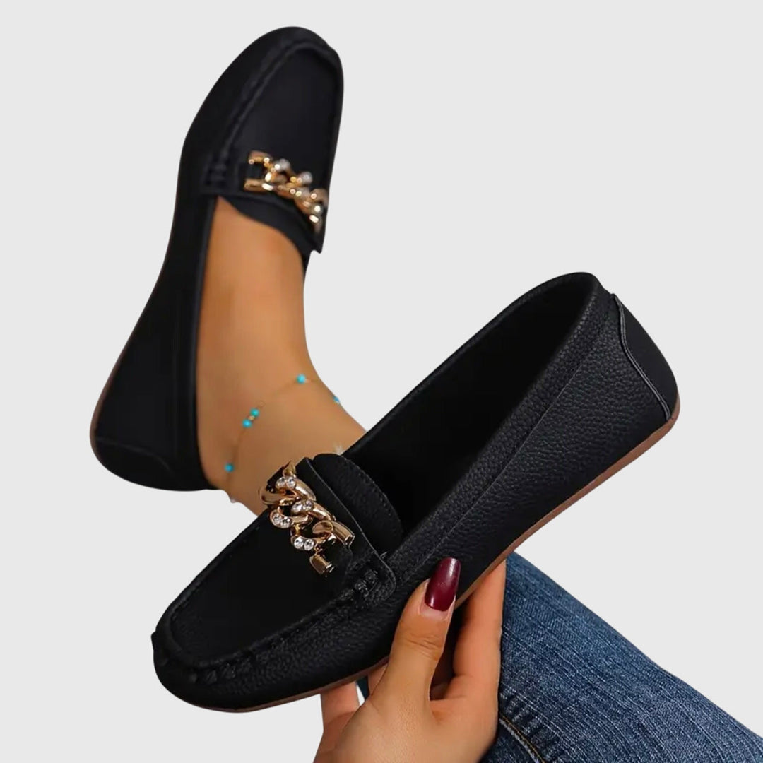 Women's Slip-On Loafers With Chain Accent