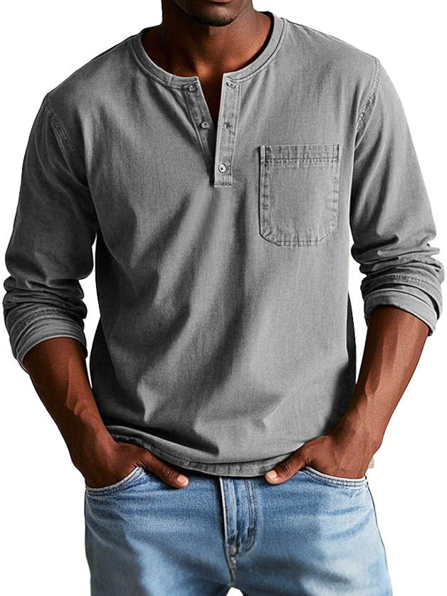 Sorevin | Men's Long Sleeve Henley Pocket Shirt