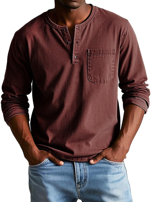 Sorevin | Men's Long Sleeve Henley Pocket Shirt