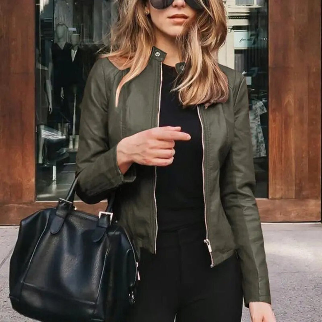 Dianelle | Women's Cropped Faux Leather Jacket