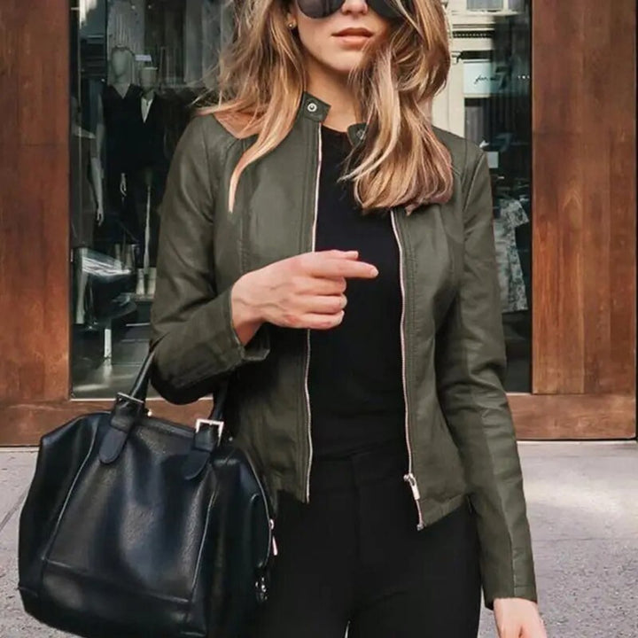 Dianelle | Women's Cropped Faux Leather Jacket