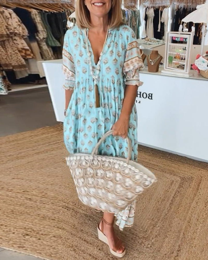 Chic floral V-neck dress for women | Mana -13