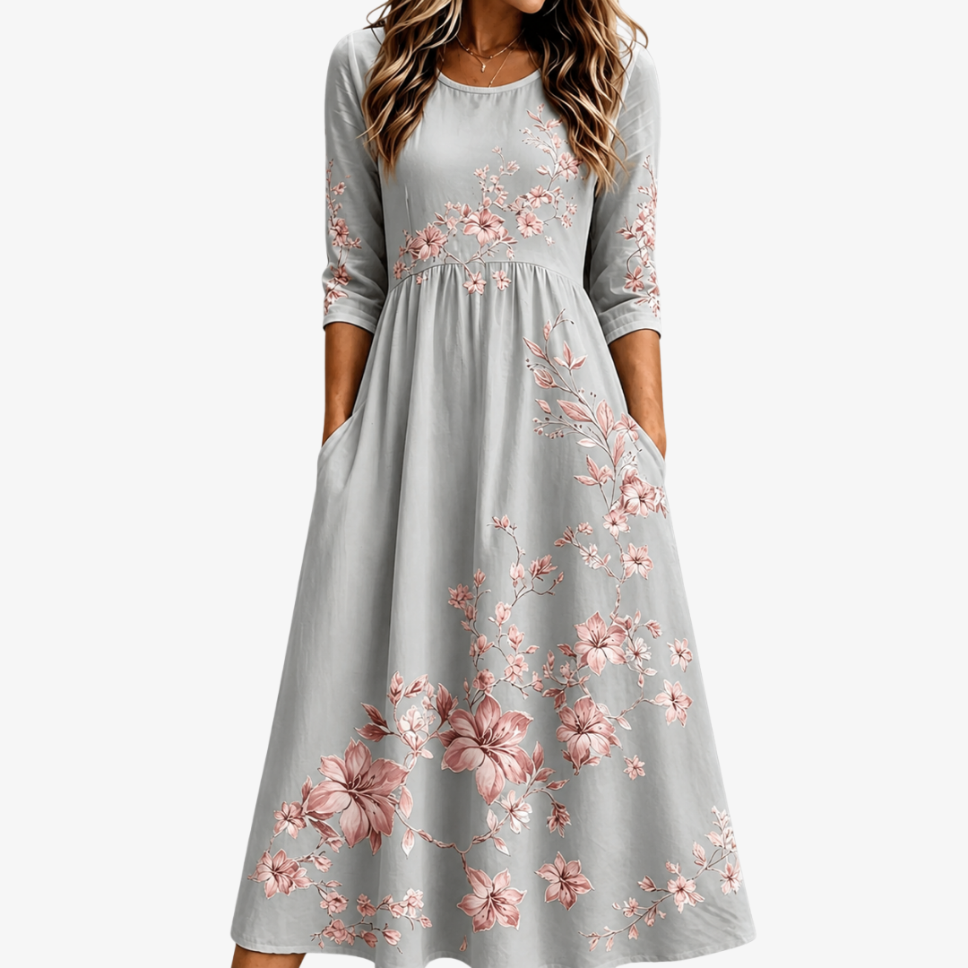 Silvara | Women's Blossom Print Midi Dress with Pockets
