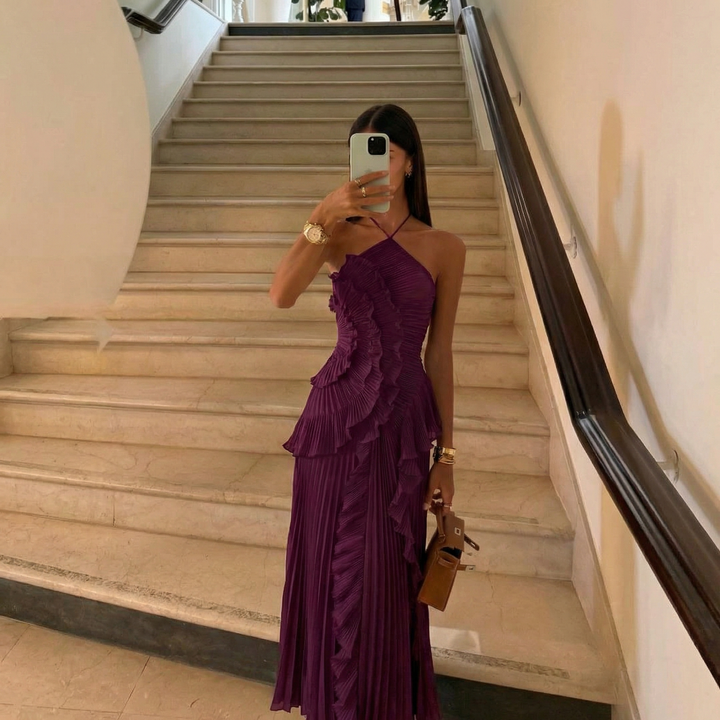Tiered ruffle flowing maxi dress for women | Emma -23