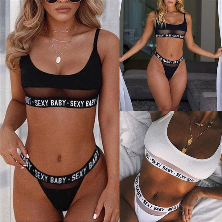 Women's Sexy Open Face Bikini With Letter Slit