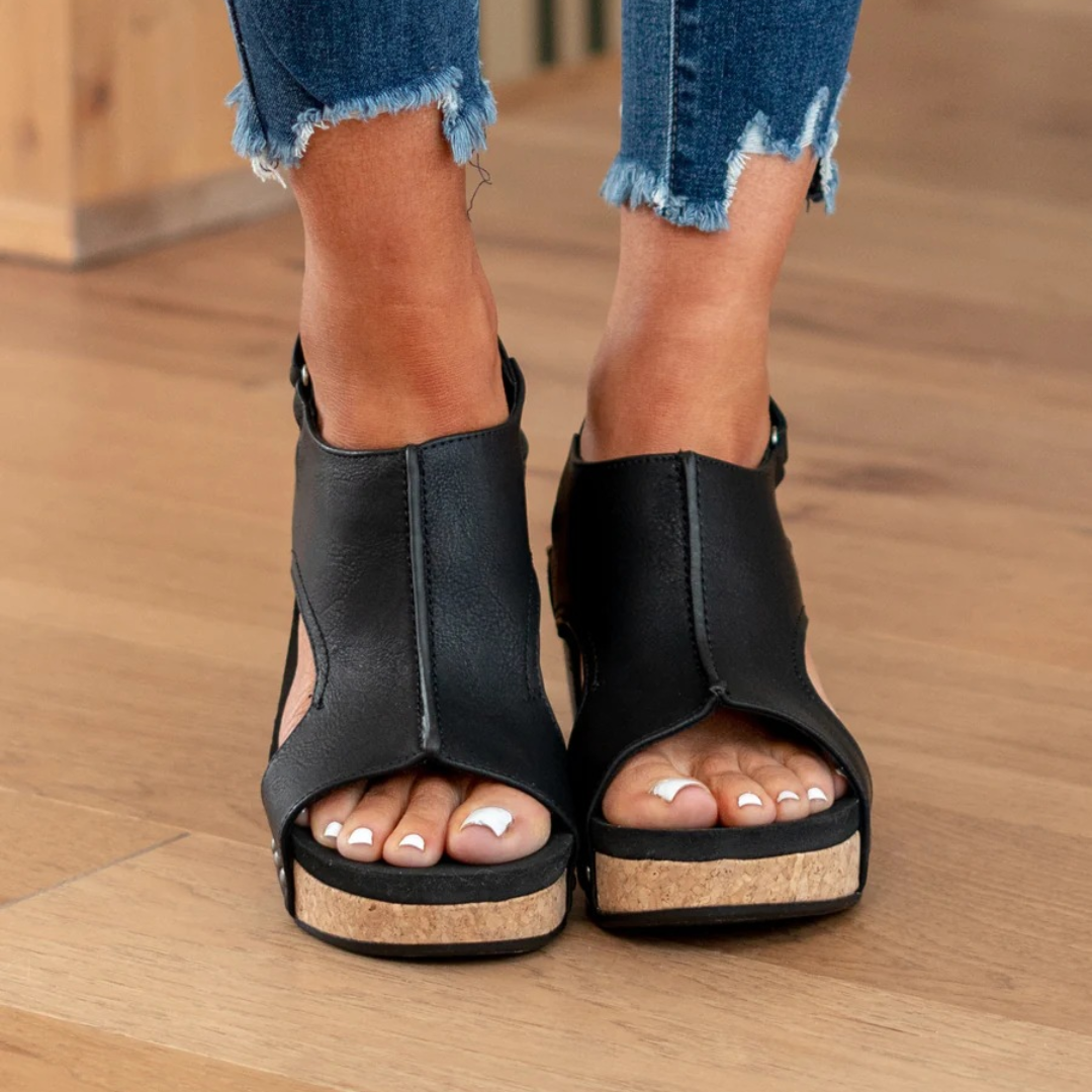 Valenne | Women's Suede Wedge Sandals with Elastic Straps