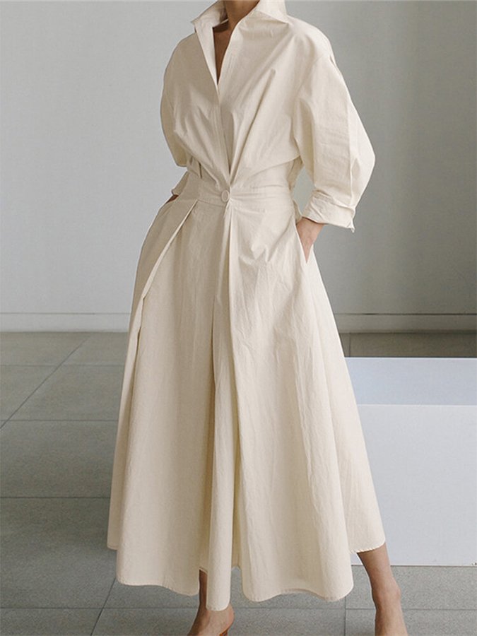 Calviera | Women's Collared Button Front Dress with Waist Detail