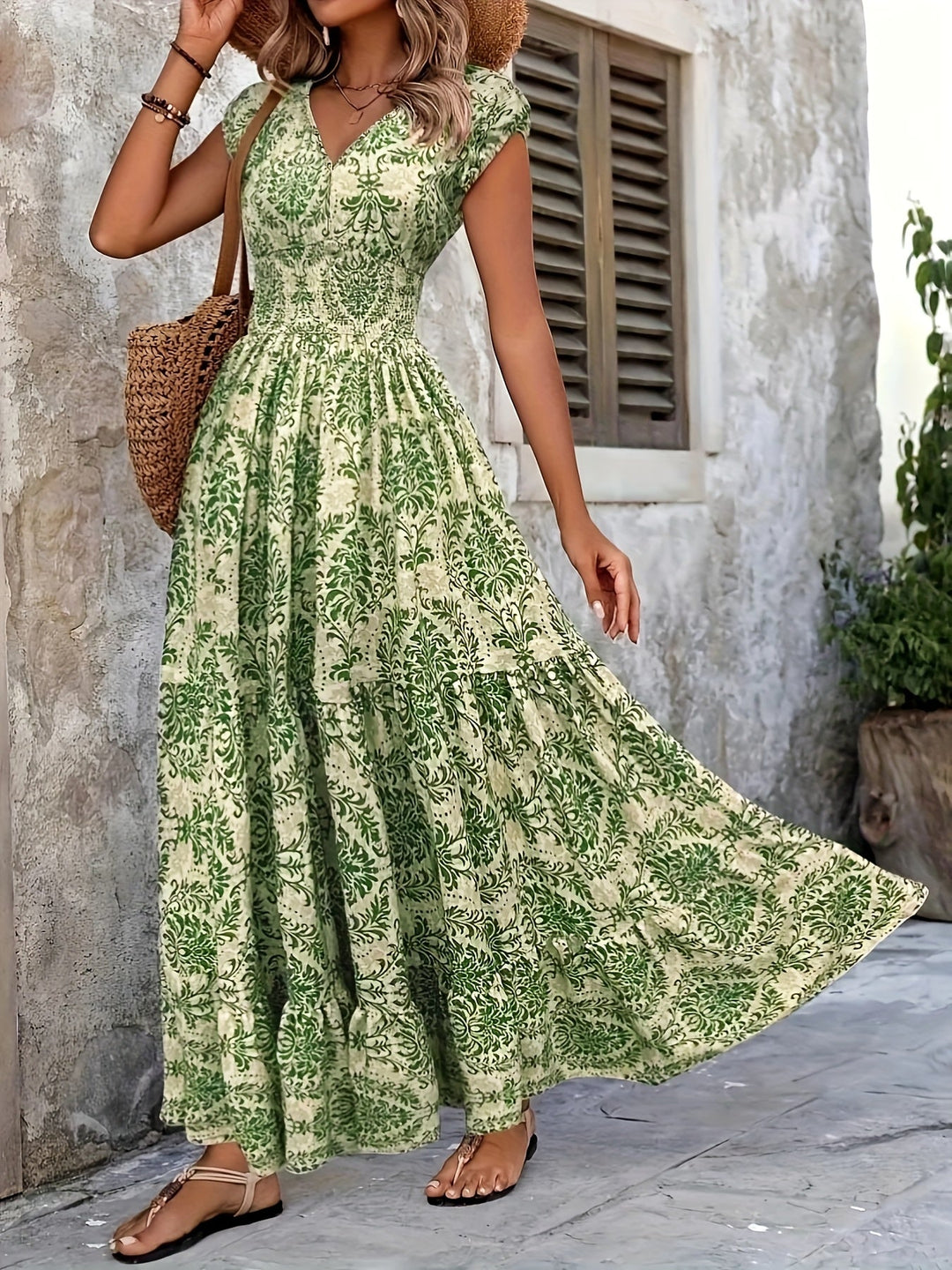 Boho V-neck vacation maxi dress for women | Seraphina -8
