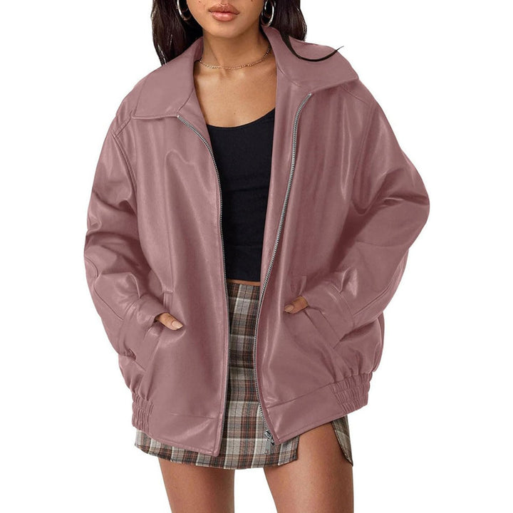 Delavine | Women's Oversized Faux Leather Bomber Jacket