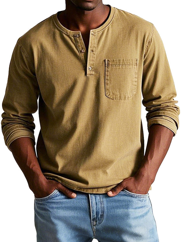 Sorevin | Men's Long Sleeve Henley Pocket Shirt