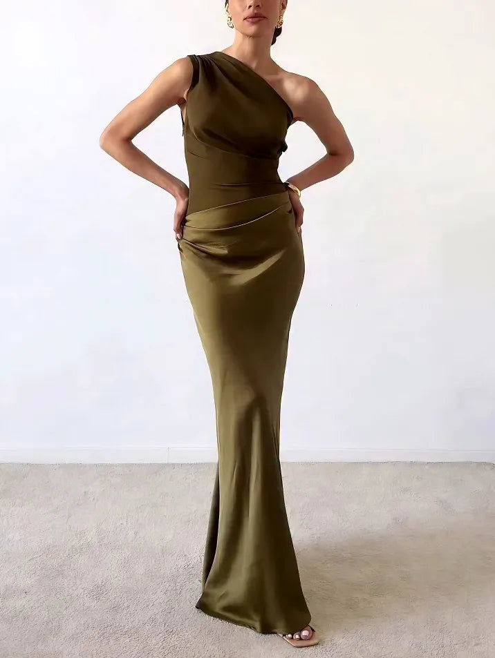 Corvassa | Women's One Shoulder Pleated Maxi Dress