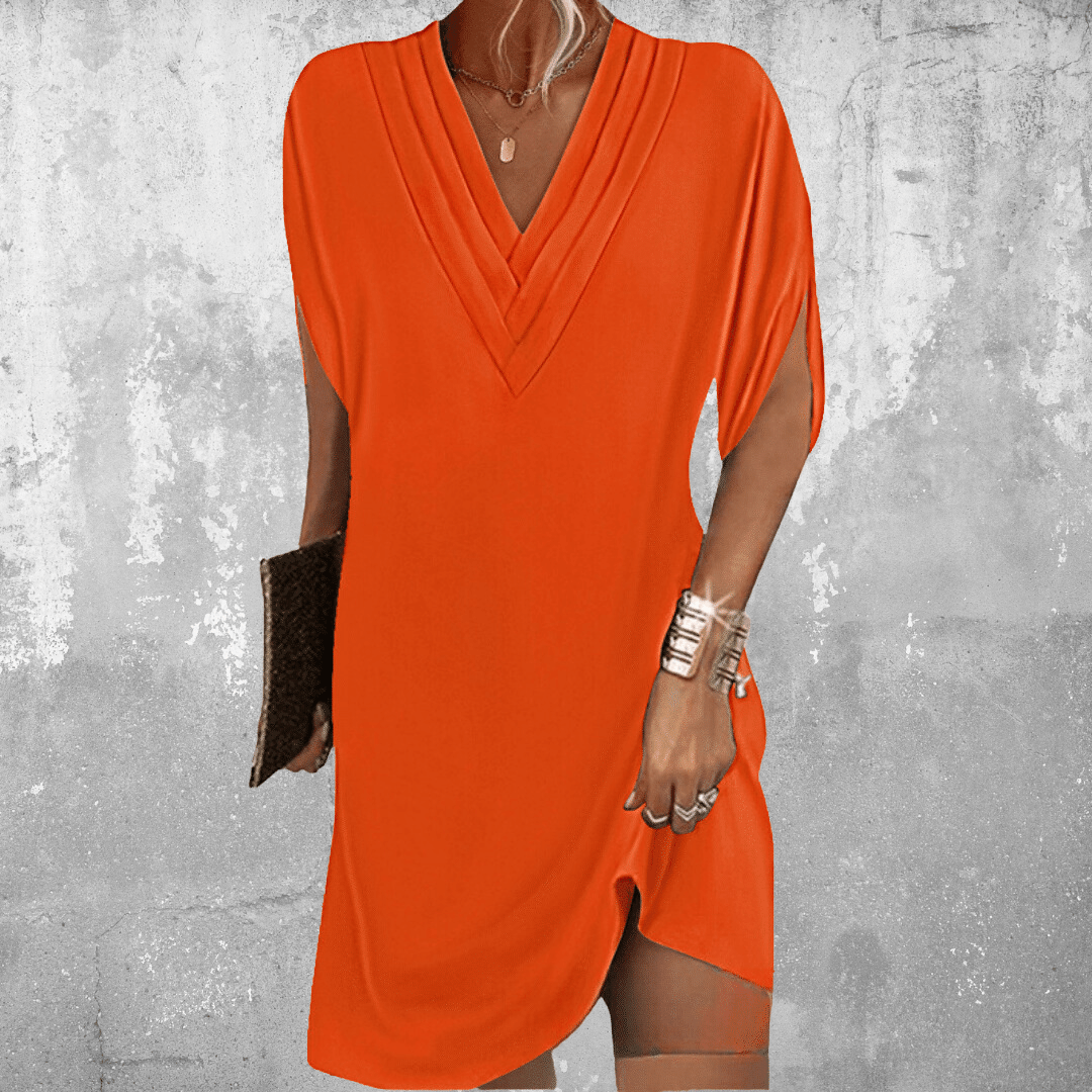 Rosavelle | Women's V Neck Draped Mini Dress with Sleeve Cutouts