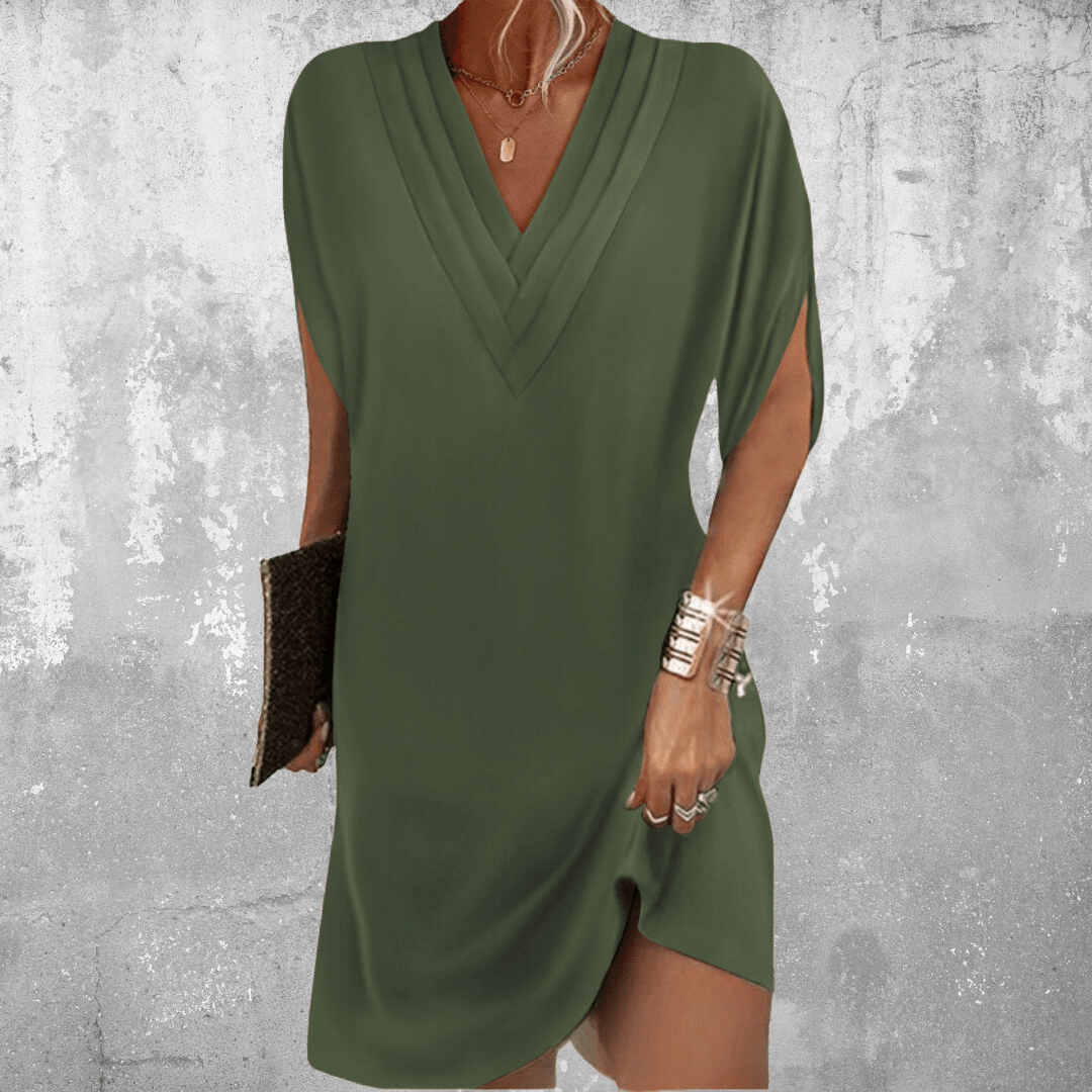 Rosavelle | Women's V Neck Draped Mini Dress with Sleeve Cutouts