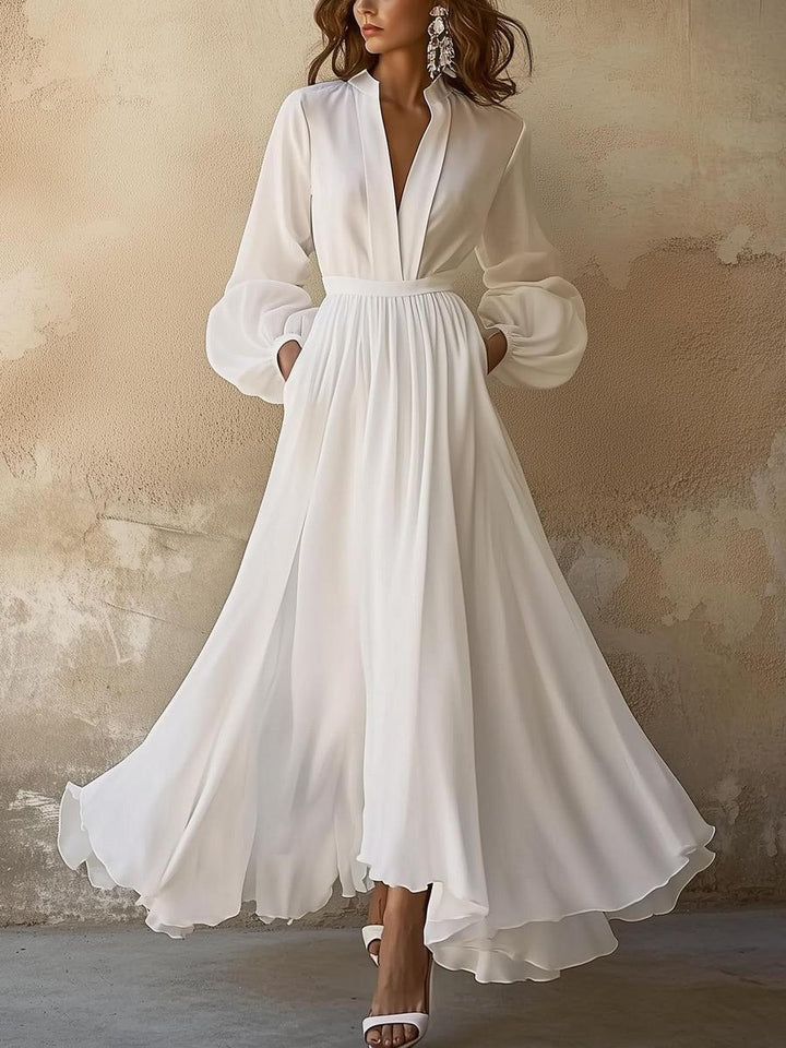 Solenne | Women's V Neck Long Sleeve Maxi Dress