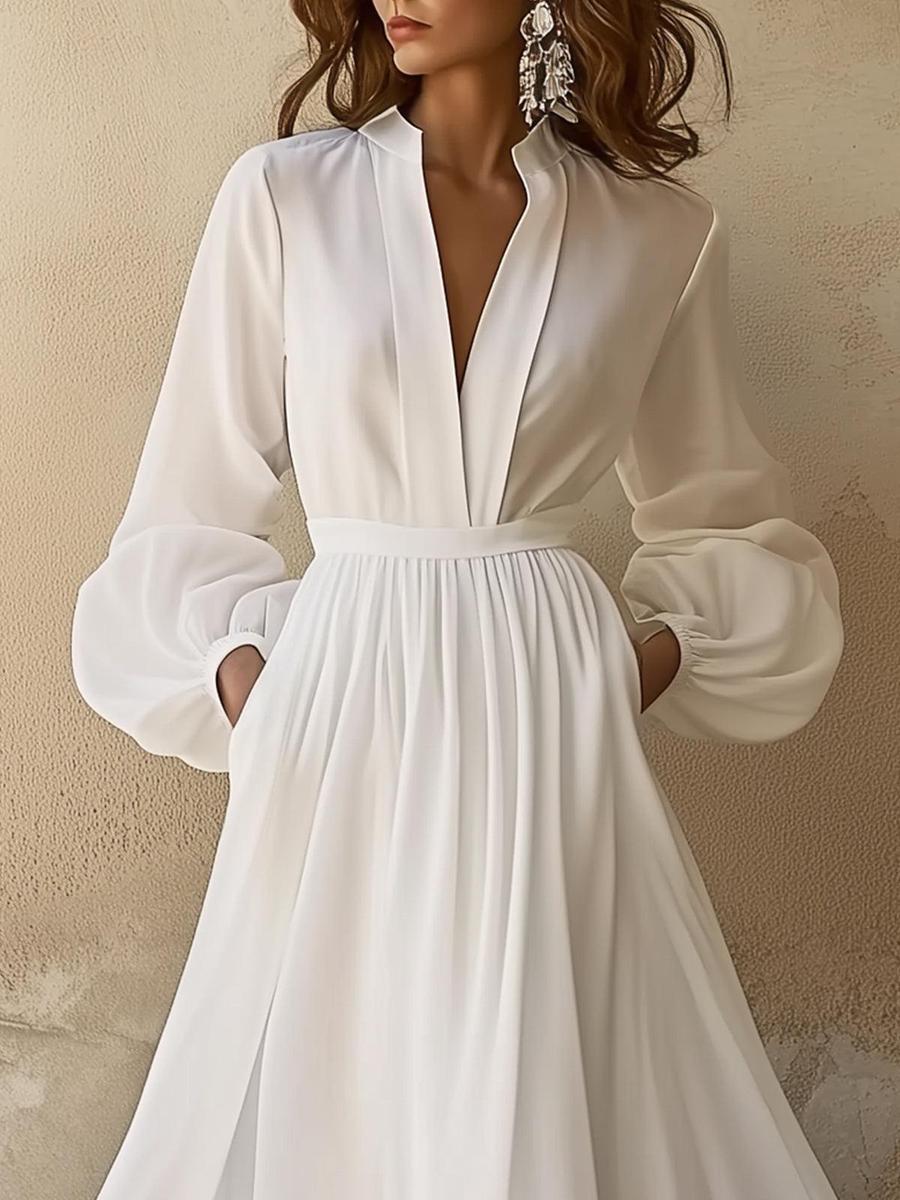 Solenne | Women's V Neck Long Sleeve Maxi Dress