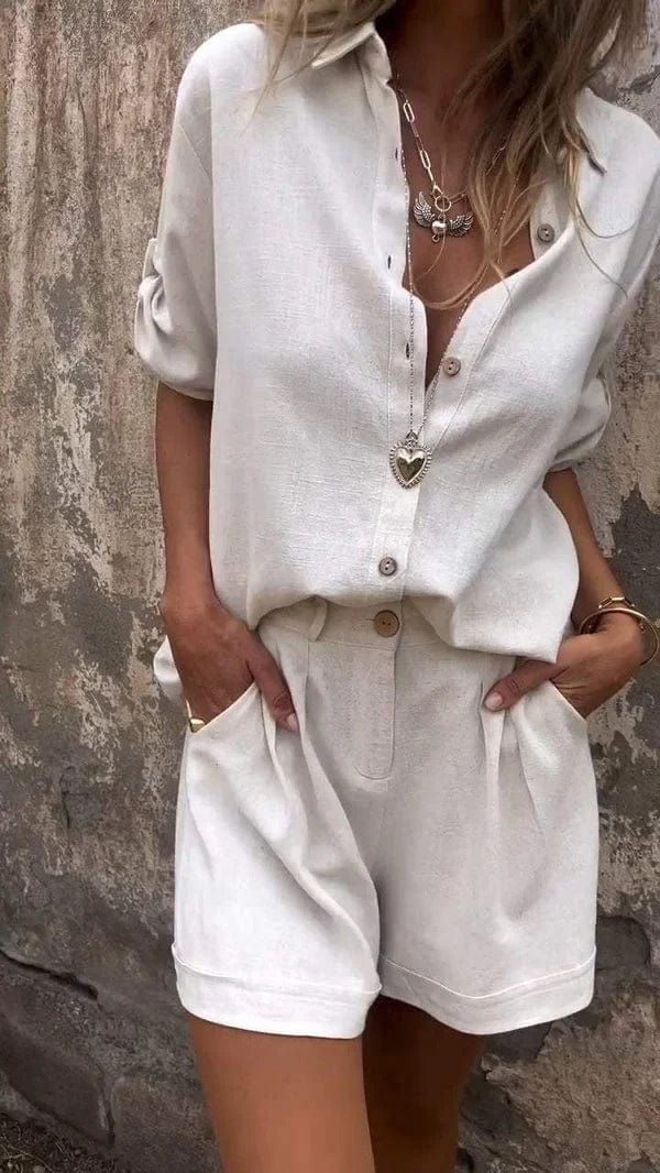 Rina | Women's Button Down Shirt and Shorts Set