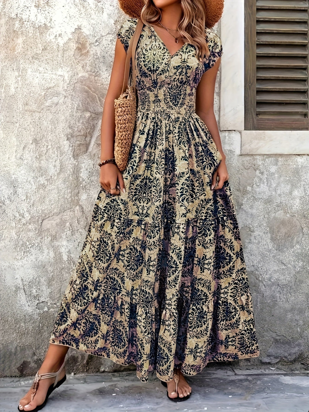 Boho V-neck vacation maxi dress for women | Seraphina -9