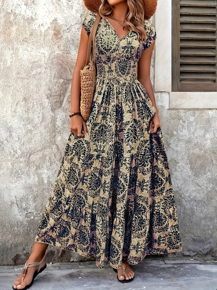 Boho V-neck vacation maxi dress for women | Seraphina -9
