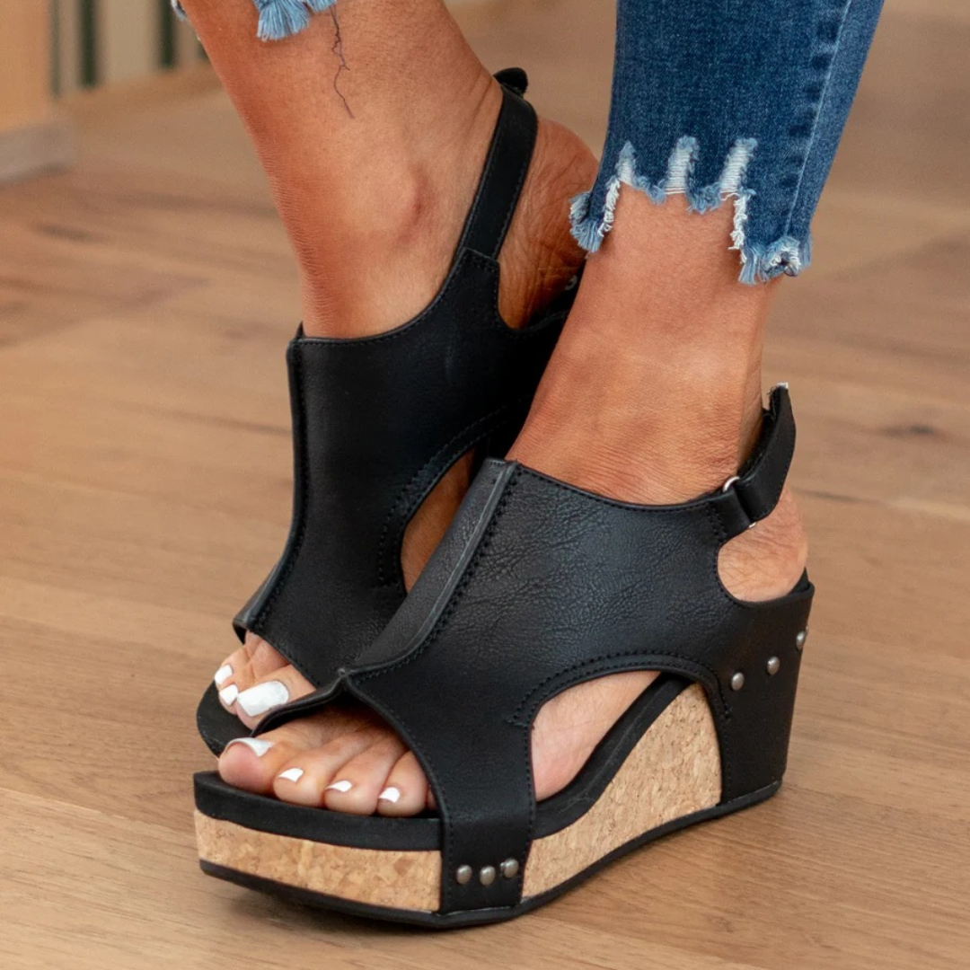 Valenne | Women's Suede Wedge Sandals with Elastic Straps