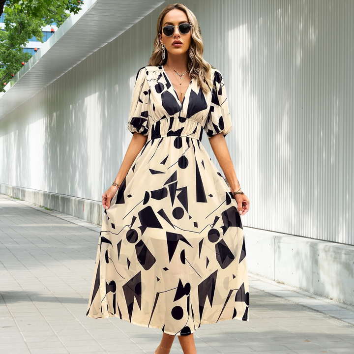 Timeless midi dress with puff sleeves for women