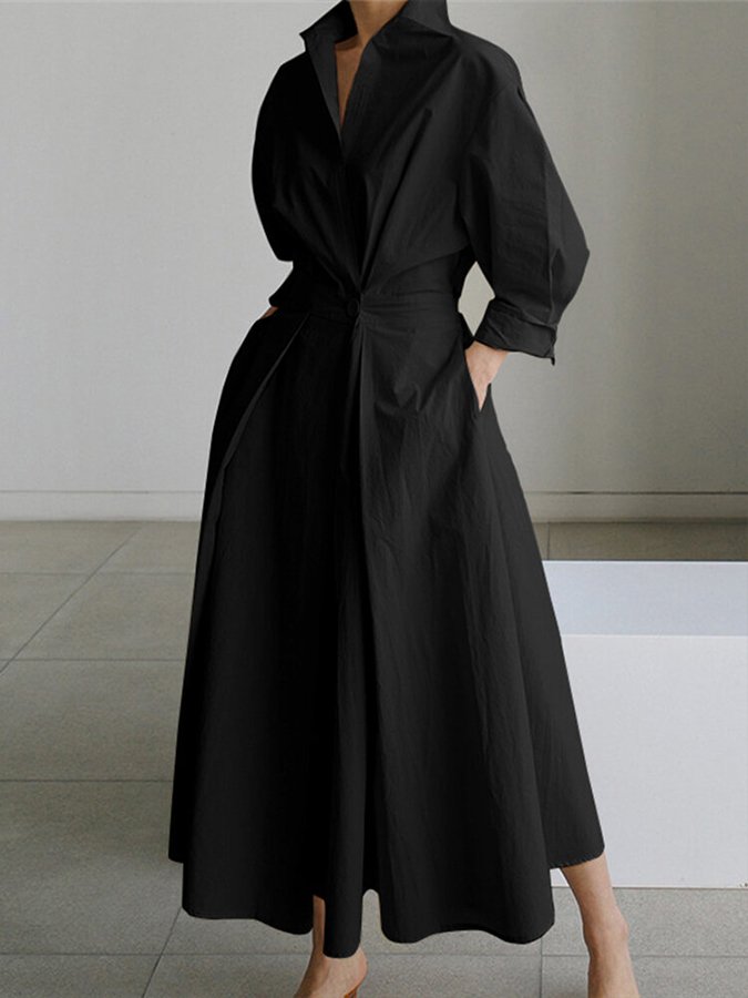 Calviera | Women's Collared Button Front Dress with Waist Detail