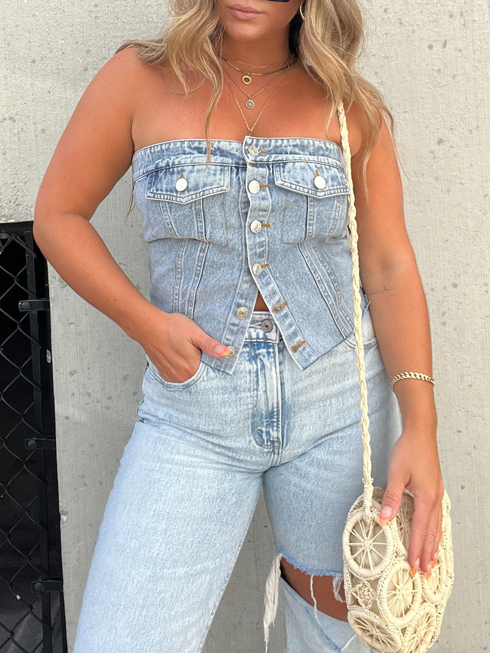 Women's Denim shoulderless top