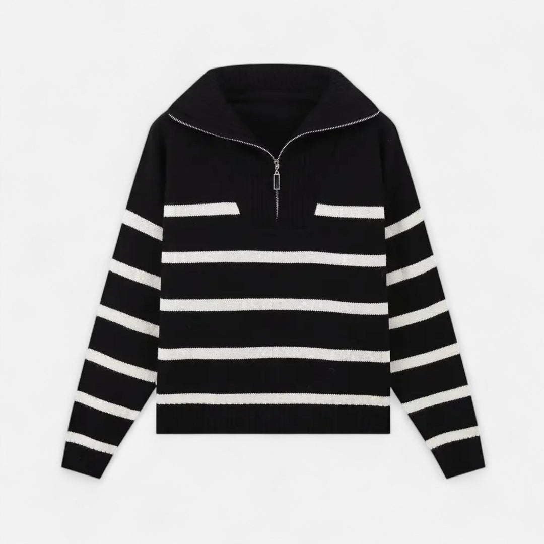 Women's Striped Half Zip Polo Sweater