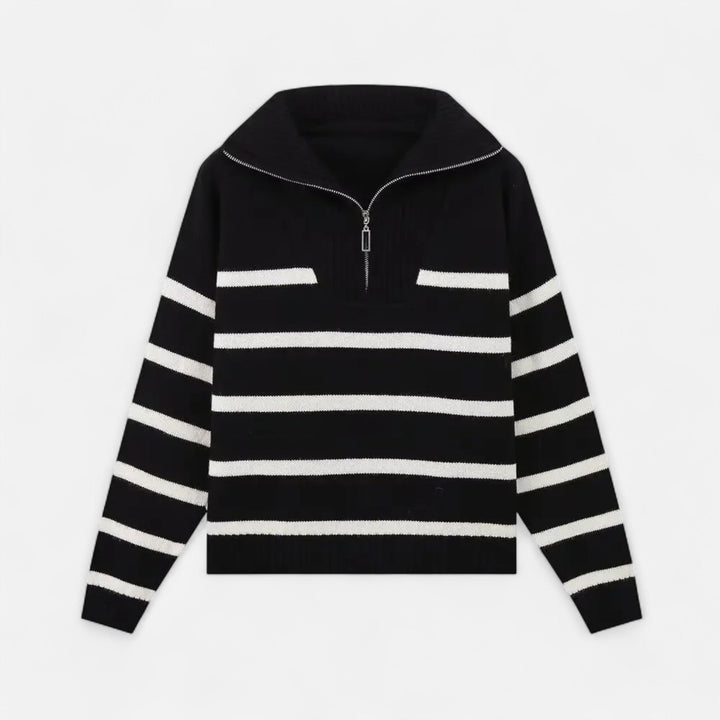 Women's Striped Half Zip Polo Sweater