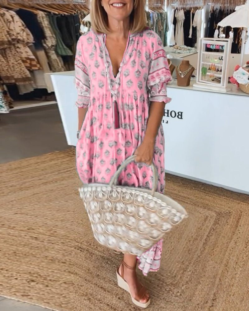 Chic floral V-neck dress for women | Mana -3