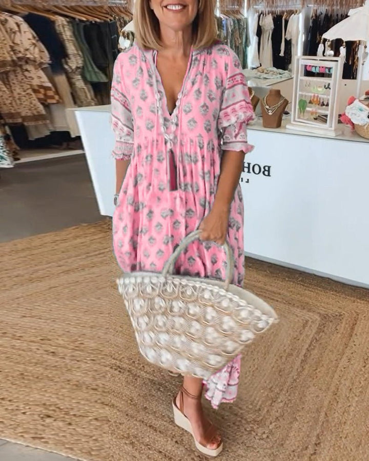 Chic floral V-neck dress for women | Mana -22