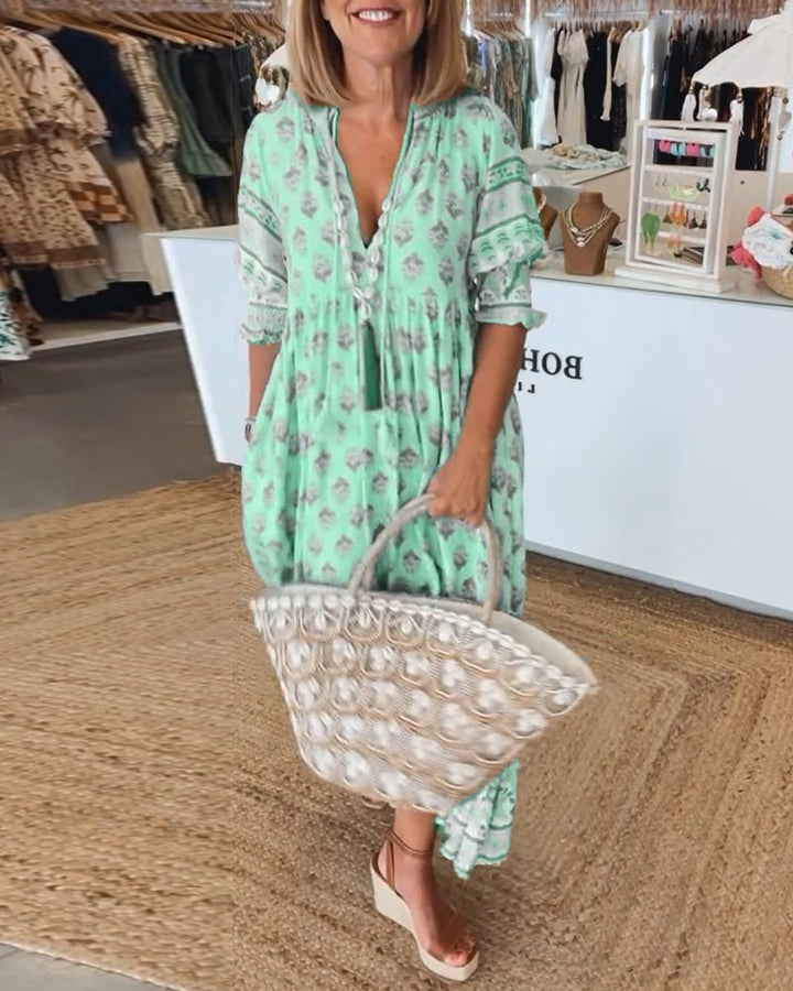 Chic floral V-neck dress for women | Mana -18