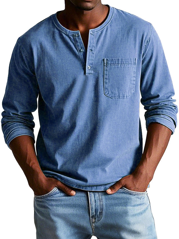Sorevin | Men's Long Sleeve Henley Pocket Shirt