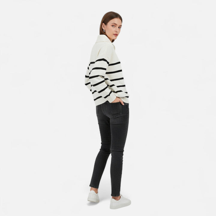 Women's Striped Half Zip Polo Sweater