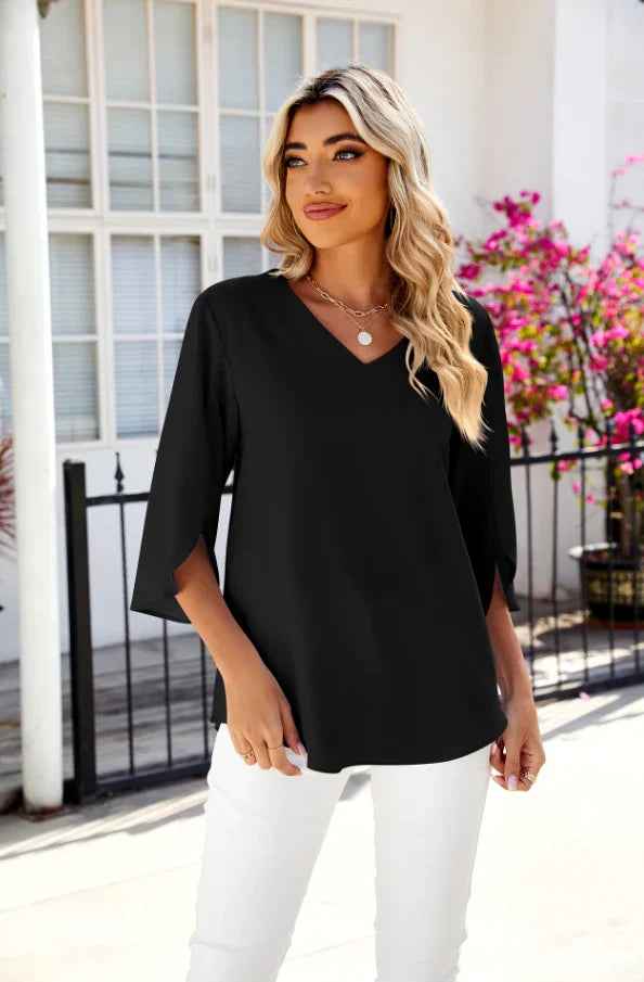 Classic V-neck everyday blouse for women | Vicky -8