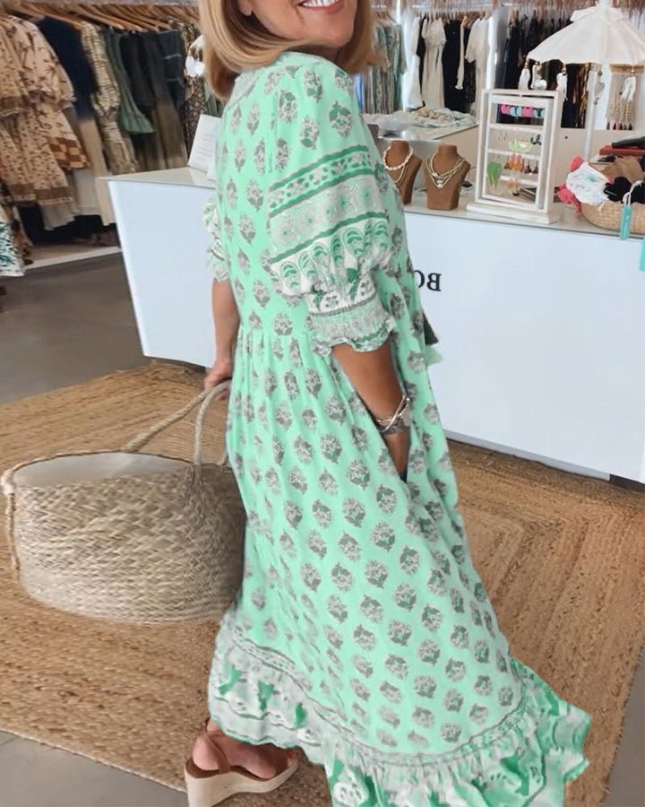 Chic floral V-neck dress for women | Mana -19