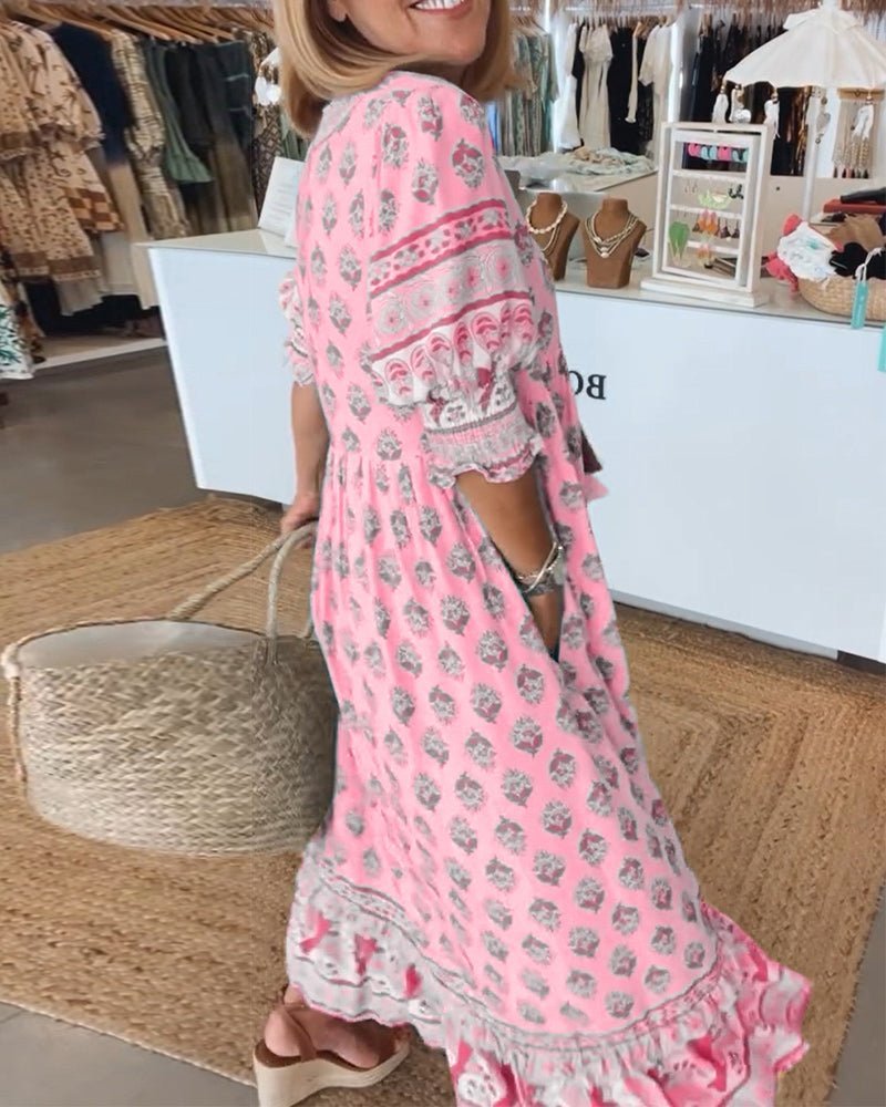 Chic floral V-neck dress for women | Mana -24