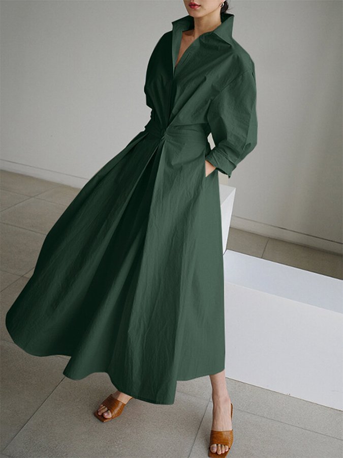 Calviera | Women's Collared Button Front Dress with Waist Detail