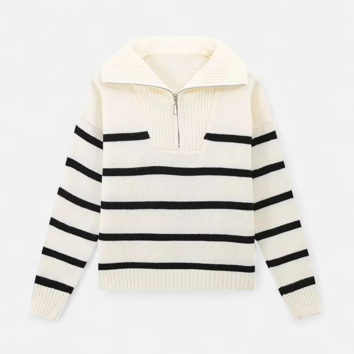 Women's Striped Half Zip Polo Sweater