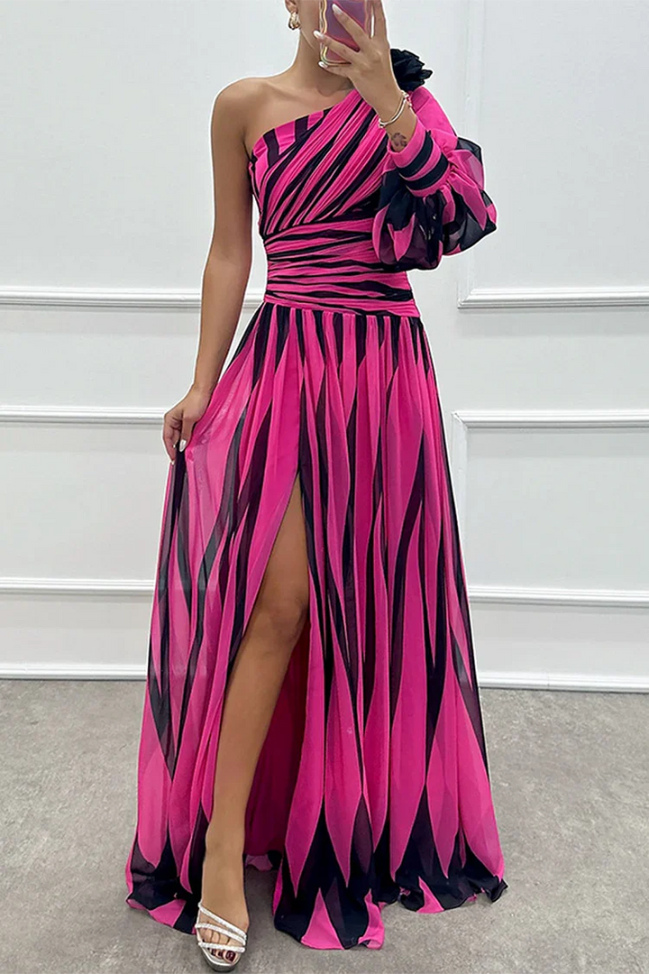 Zenara | Women's Striped One Shoulder Maxi Dress
