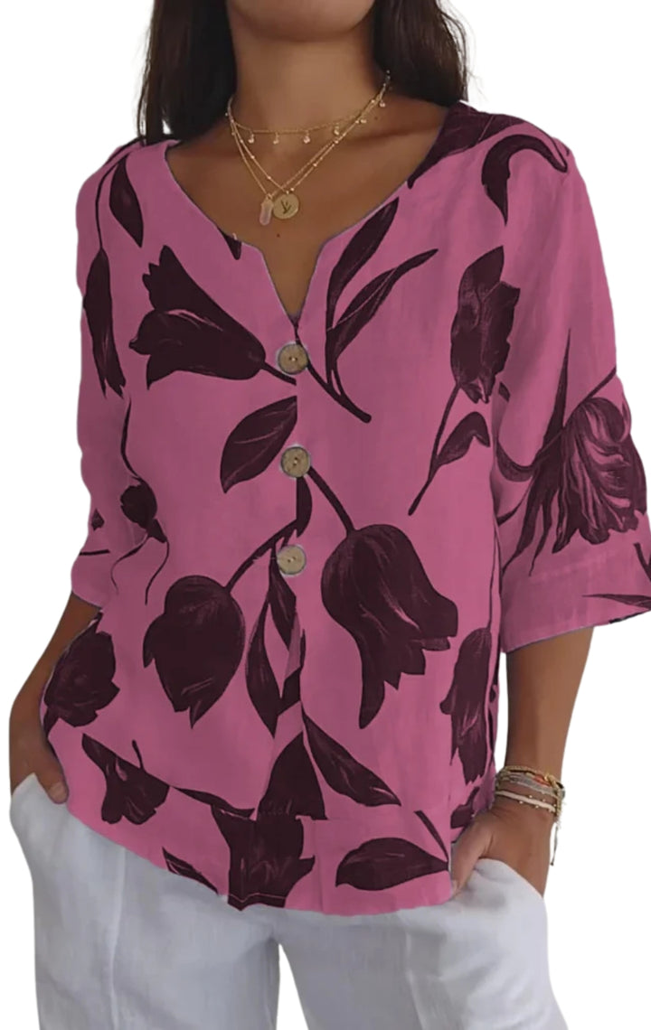 Floral button-up blouse for women