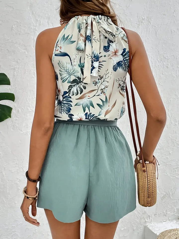 Tropical print two-piece set for women