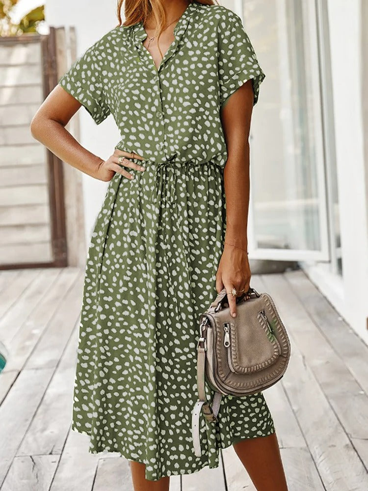 Marisolette | Women's Spotted Print Button Up Midi Dress