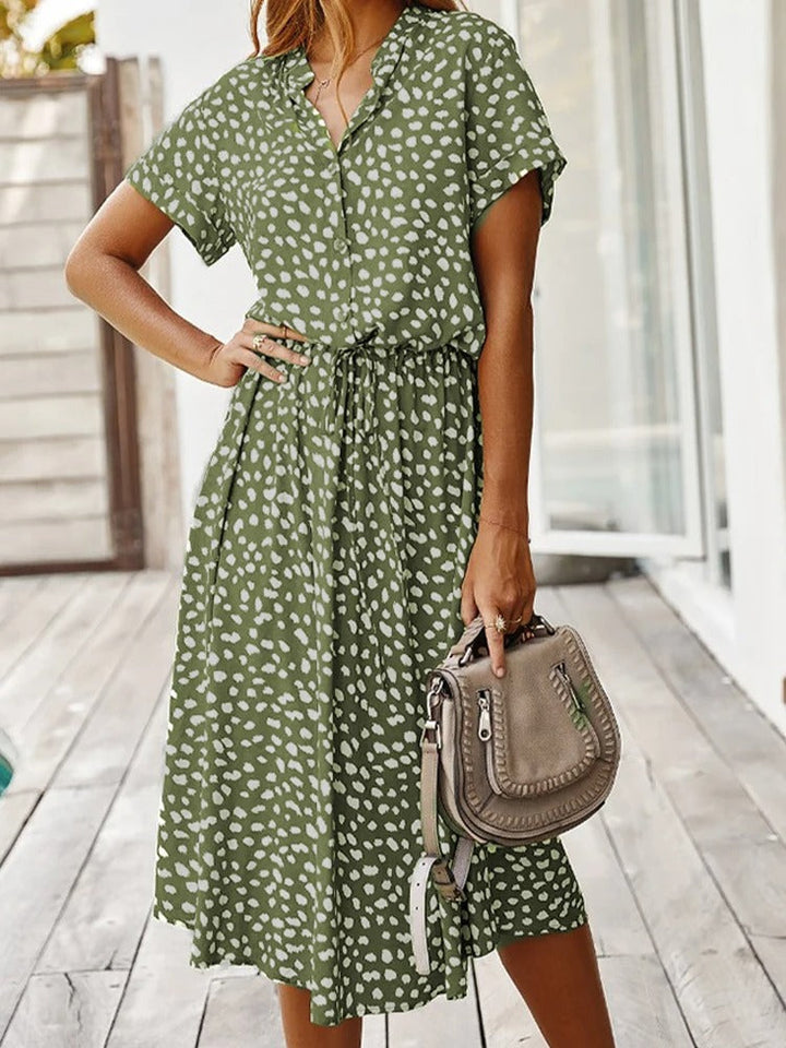Marisolette | Women's Spotted Print Button Up Midi Dress