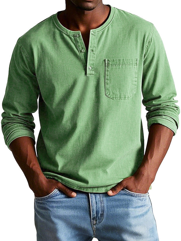 Sorevin | Men's Long Sleeve Henley Pocket Shirt