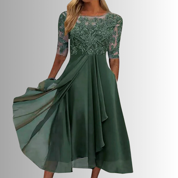 Fennora | Women's Lace Bodice Tiered Skirt Dress