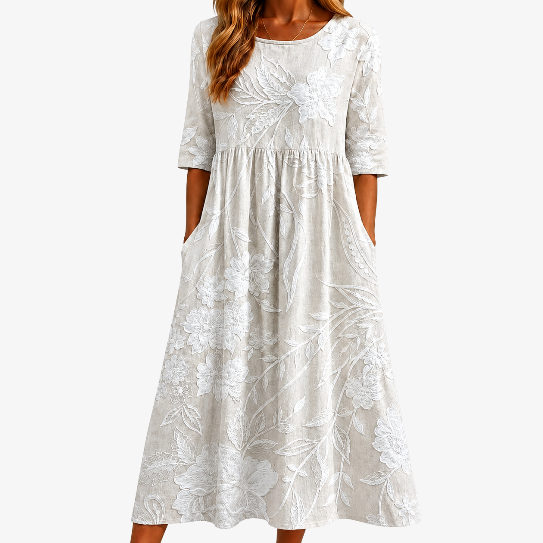 Elvarra | Women's Botanical Print Midi Dress with Pockets
