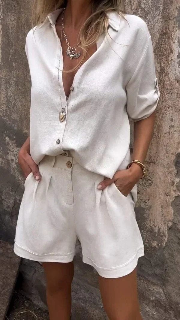 Rina | Women's Button Down Shirt and Shorts Set